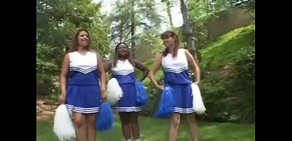  Plump brunette with round ass Laura Lai cheerleader rides thick cock outside